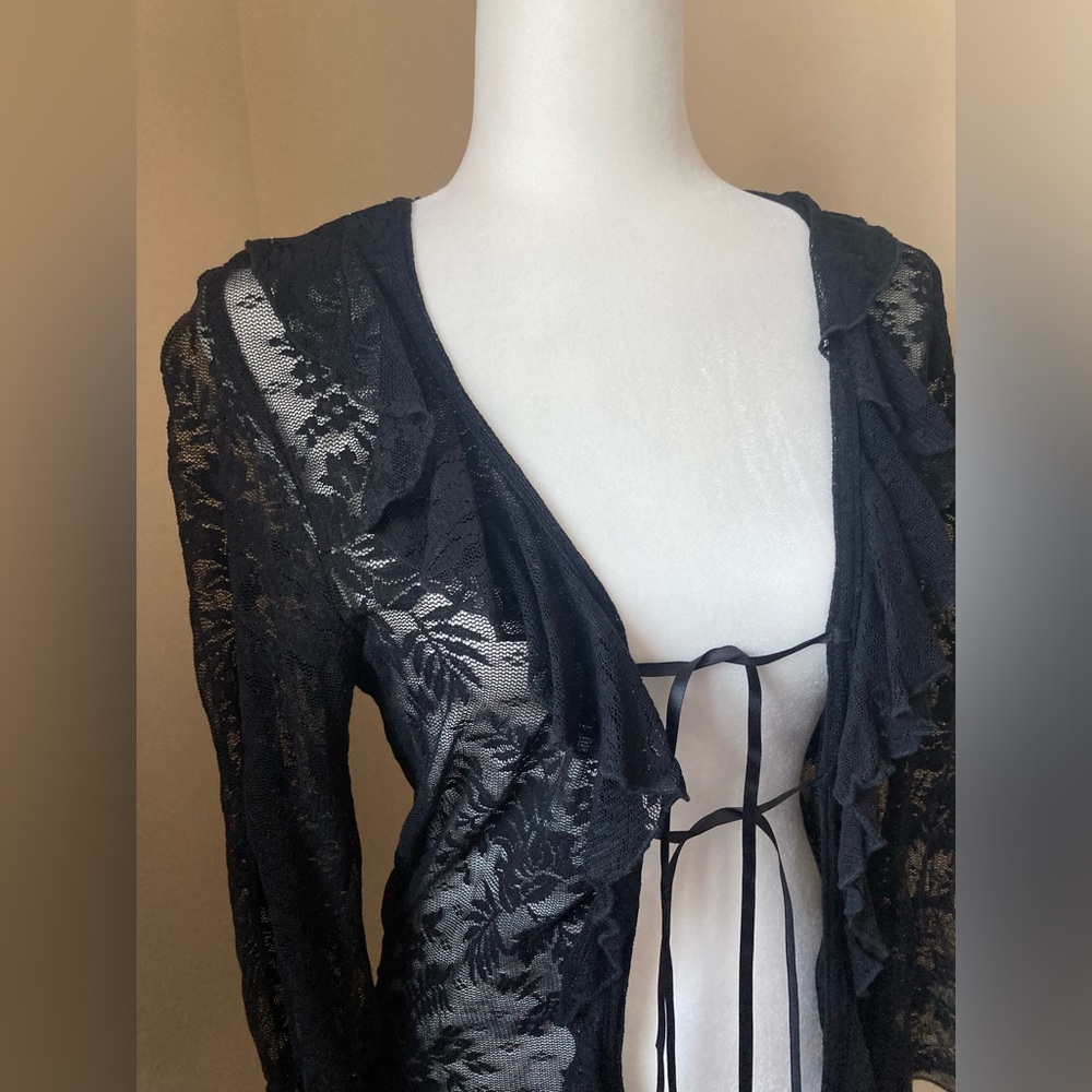 Black Lace Tie-Front Cardigan